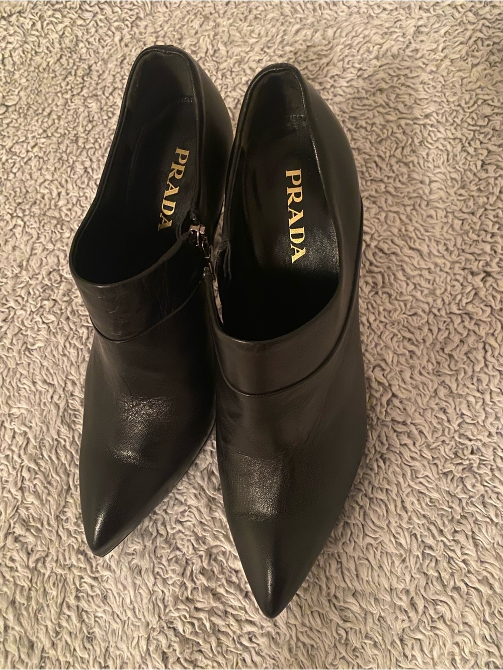 Prada Black Pointed Leather Ankle Booties
